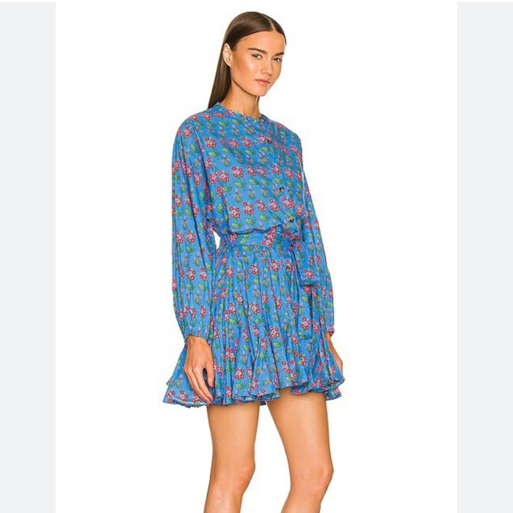RHODE Blue Floral Long-Sleeve Mini Dress. Like new!